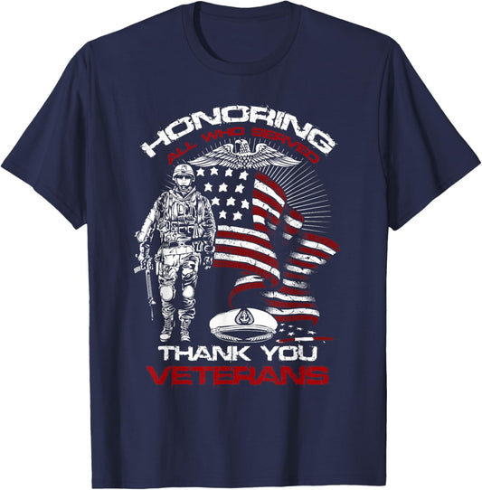 Honoring All Who Served Veteran Appreciation Art T-Shirt - T-Shirt | Navy