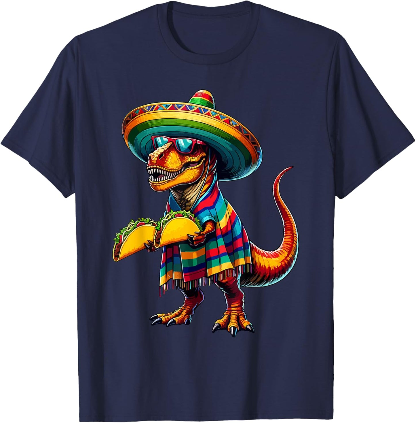 T-rex Dinosaur Taco Lover Cinco de Mayo Sombrero Poncho T-Shirt - T-Shirt | Navy