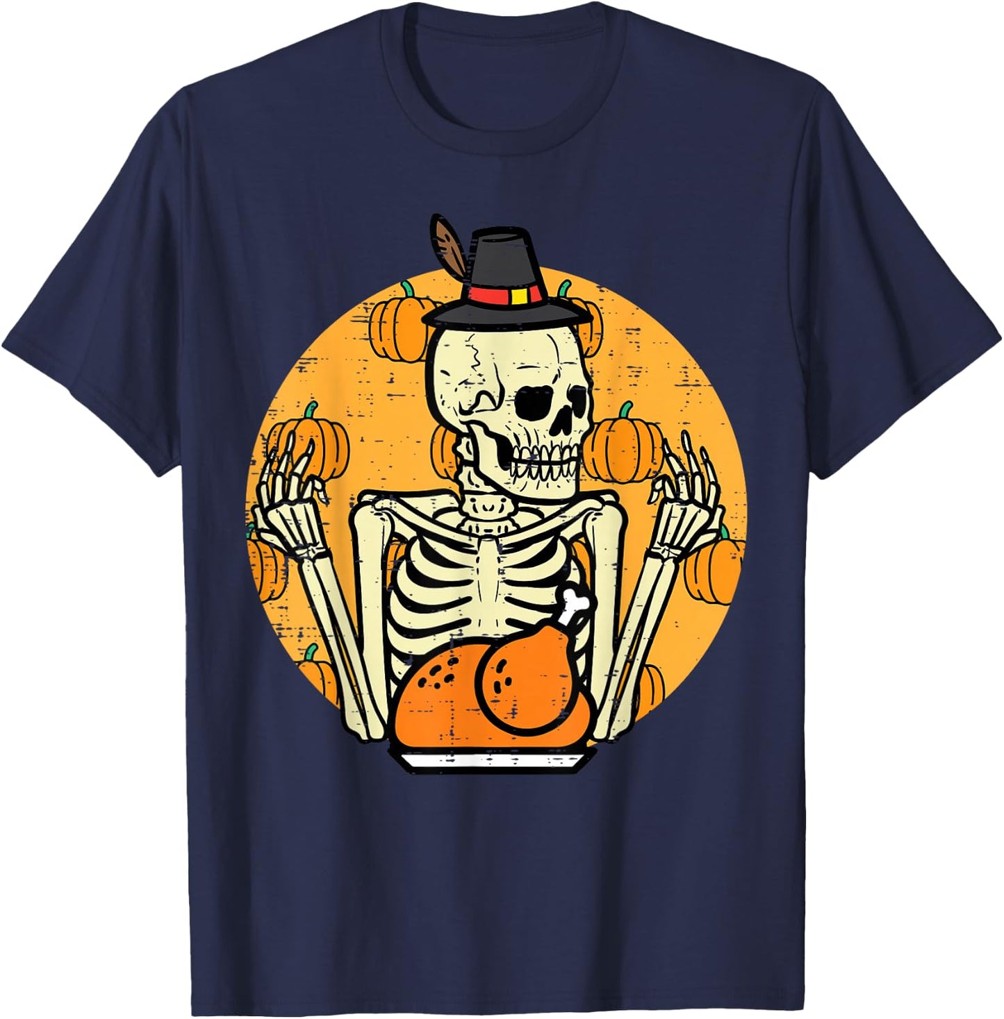 Thanksgiving Skeleton Turkey Day Halloween Men Women Kids T-Shirt - T-Shirt | Navy