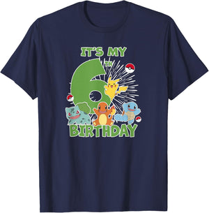 Pokémon It's My 6th Birthday Kanto Starters Celebration T-Shirt - T-Shirt | Navy