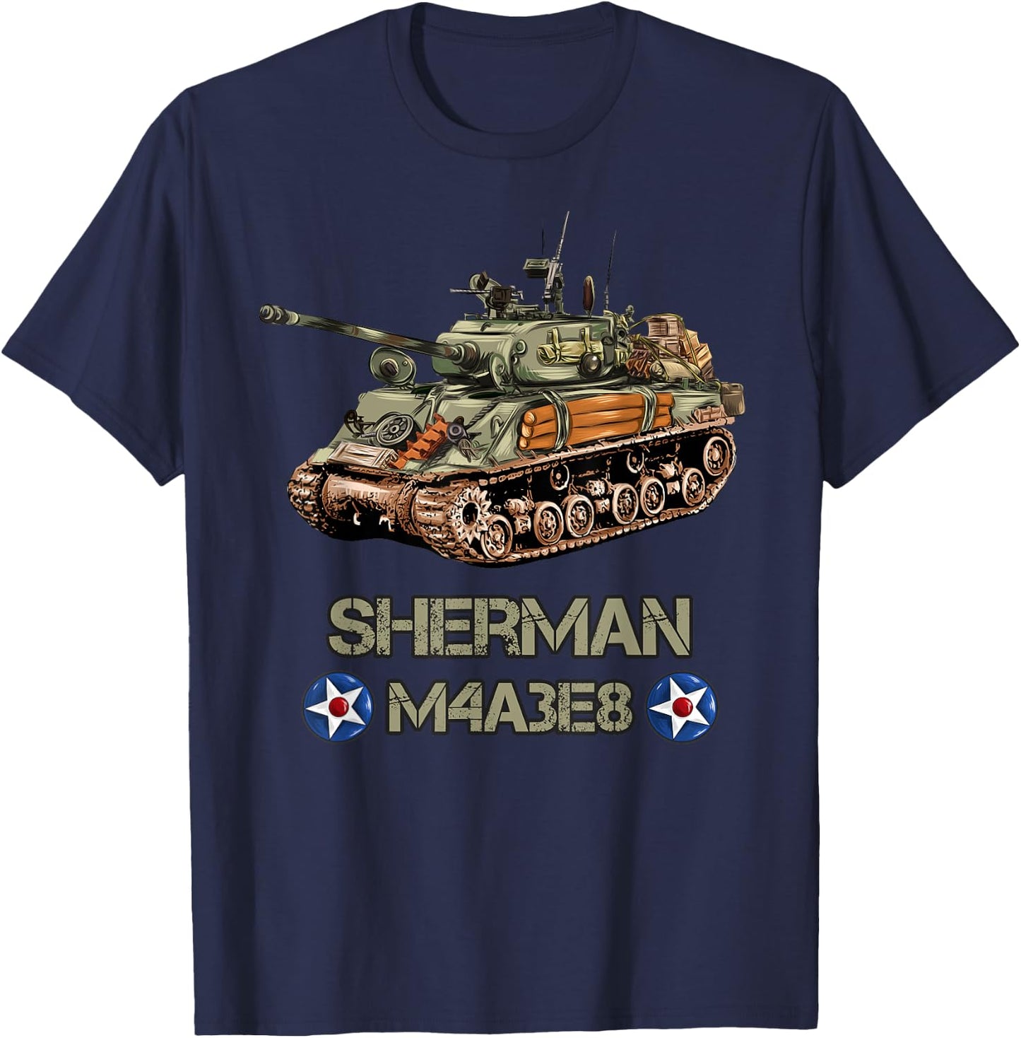World War 2 American Tank M4A3E8 Sherman memorabilia T-Shirt - T-Shirt | Navy