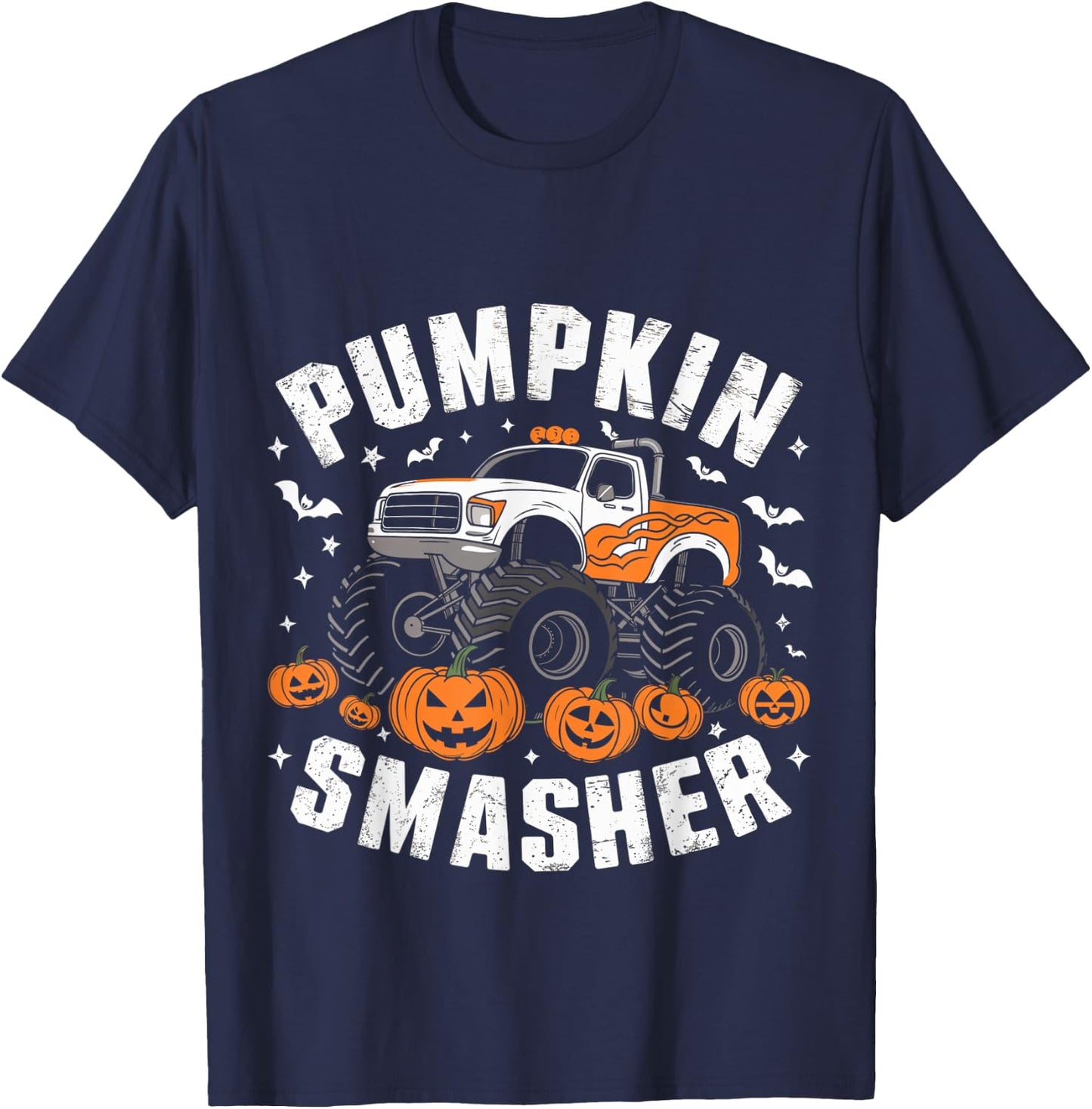 Pumpkin Smasher Halloween Monster Truck Dad Mom Kids T-Shirt - T-Shirt | Navy
