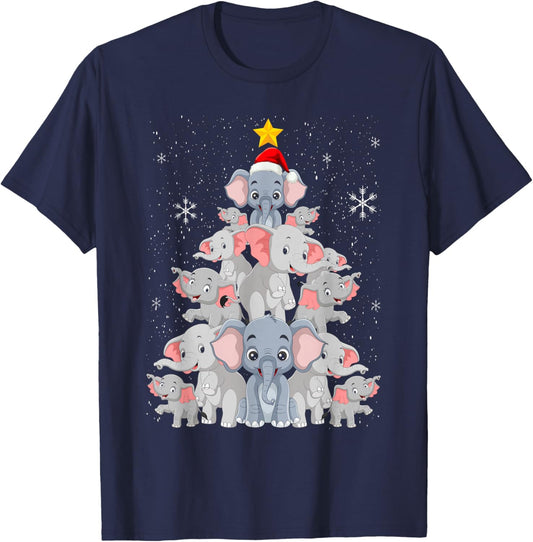Elephant Christmas Tree Animal Xmas Women Men T-Shirt - T-Shirt | Navy