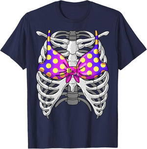 Funny Bikini Skeleton Rib Cage Swimsuit Fake Bathing Suit T-Shirt - T-Shirt | Navy
