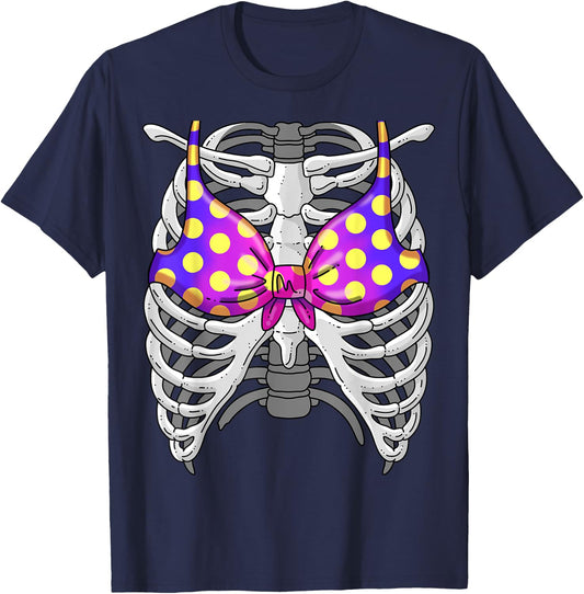 Funny Bikini Skeleton Rib Cage Swimsuit Fake Bathing Suit T-Shirt - T-Shirt | Navy