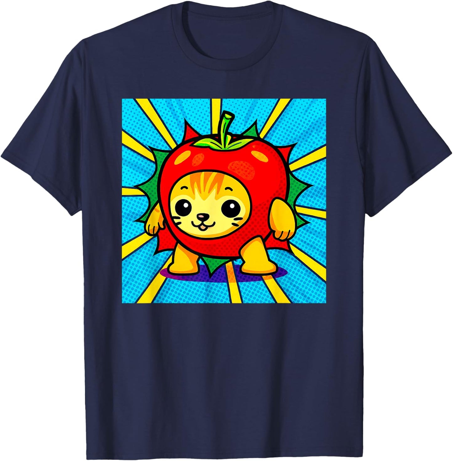 Cute Apple Cat Happy AppleCat Meme Kitty Cat Lovers Meme T-Shirt - T-Shirt | Navy