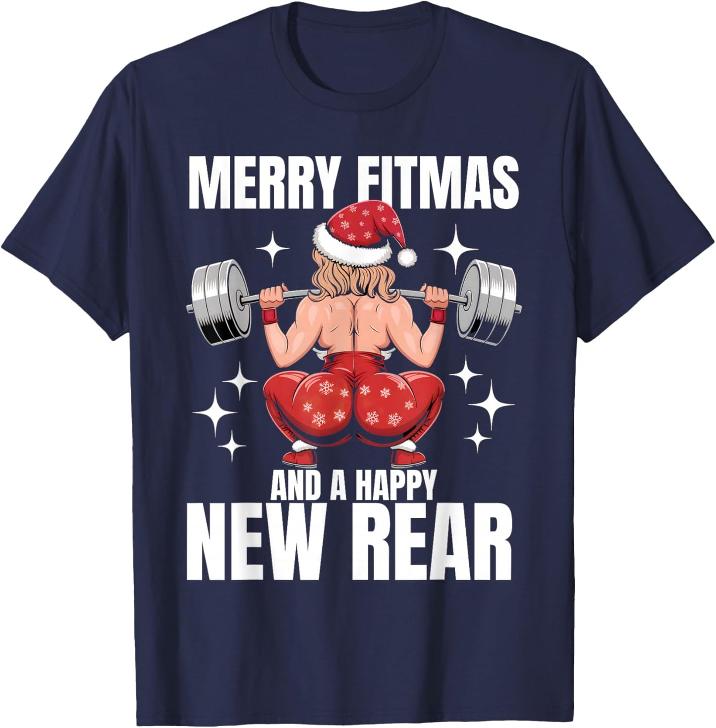 Merry Fitmas And Happy New Rear Year Fitness Weight Lifting T-Shirt - T-Shirt | Navy