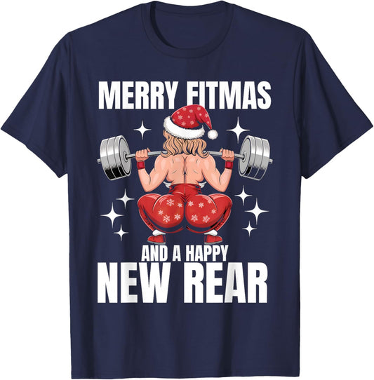 Merry Fitmas And Happy New Rear Year Fitness Weight Lifting T-Shirt - T-Shirt | Navy