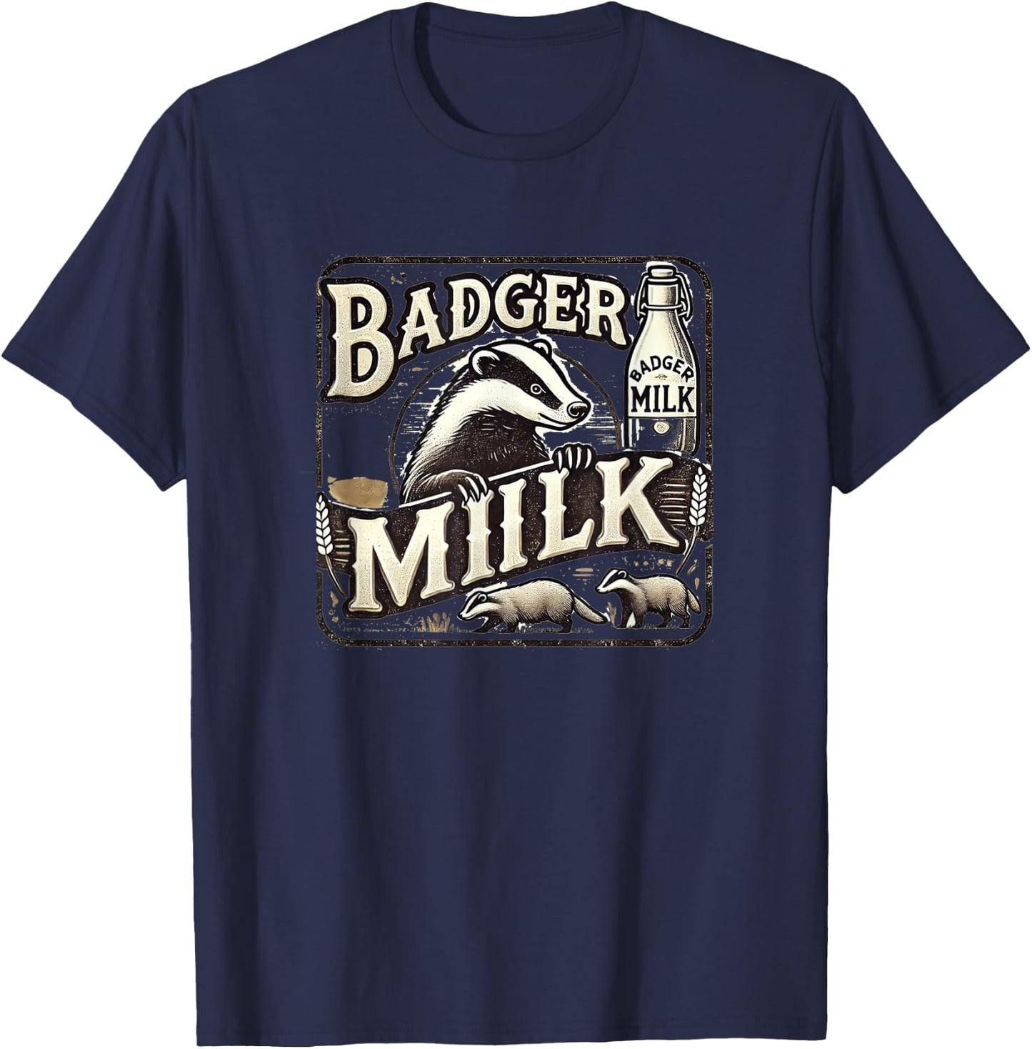 Funny Animal Badger Milk Vintage Advertising T-Shirt - T-Shirt | Navy