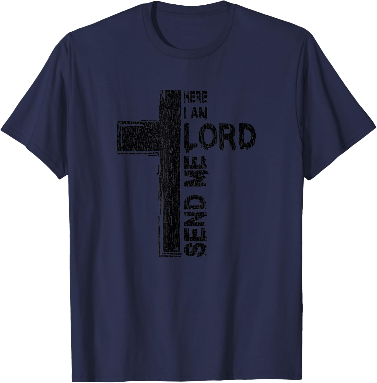 Vintage Here I Am Lord Send Me Christ Cross Jesus Bible T-Shirt - T-Shirt | Navy