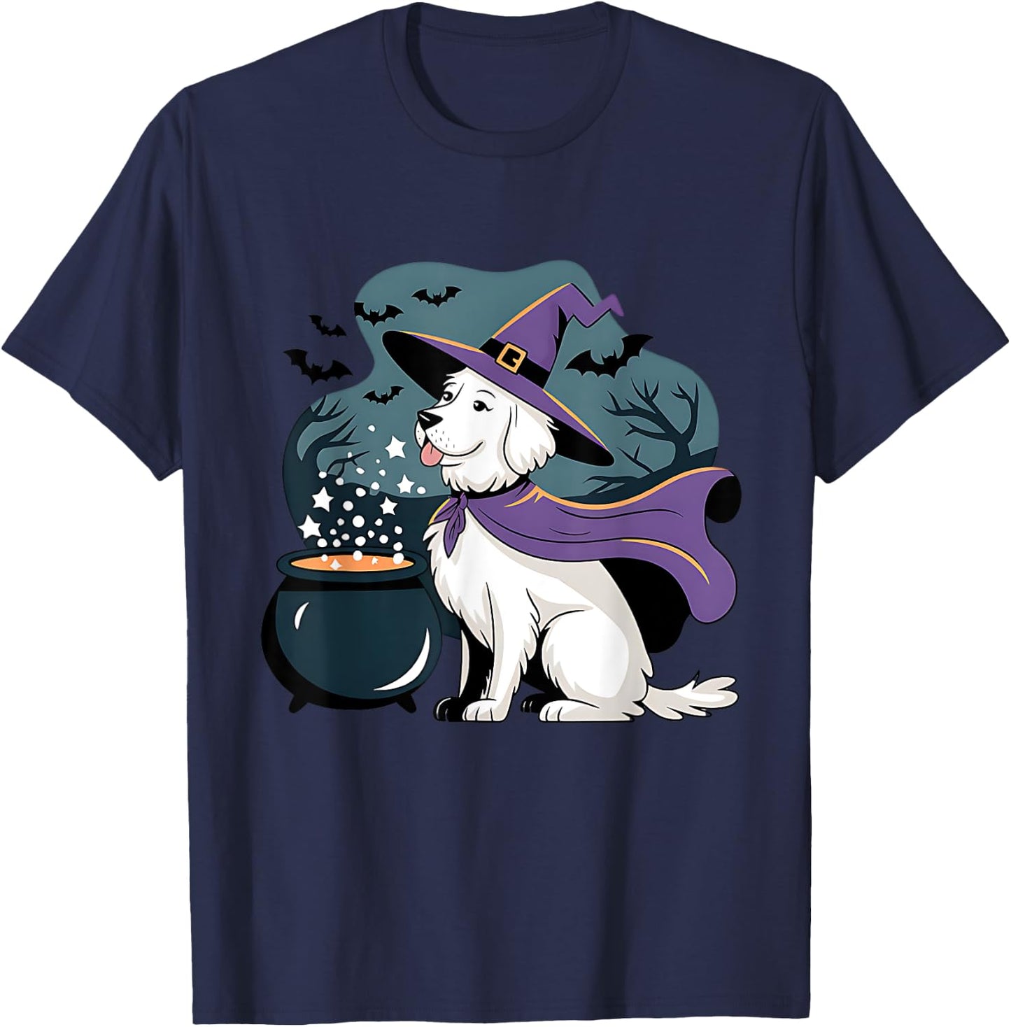 Halloween Witch White English Cream Golden Retriever Dog T-Shirt - T-Shirt | Navy