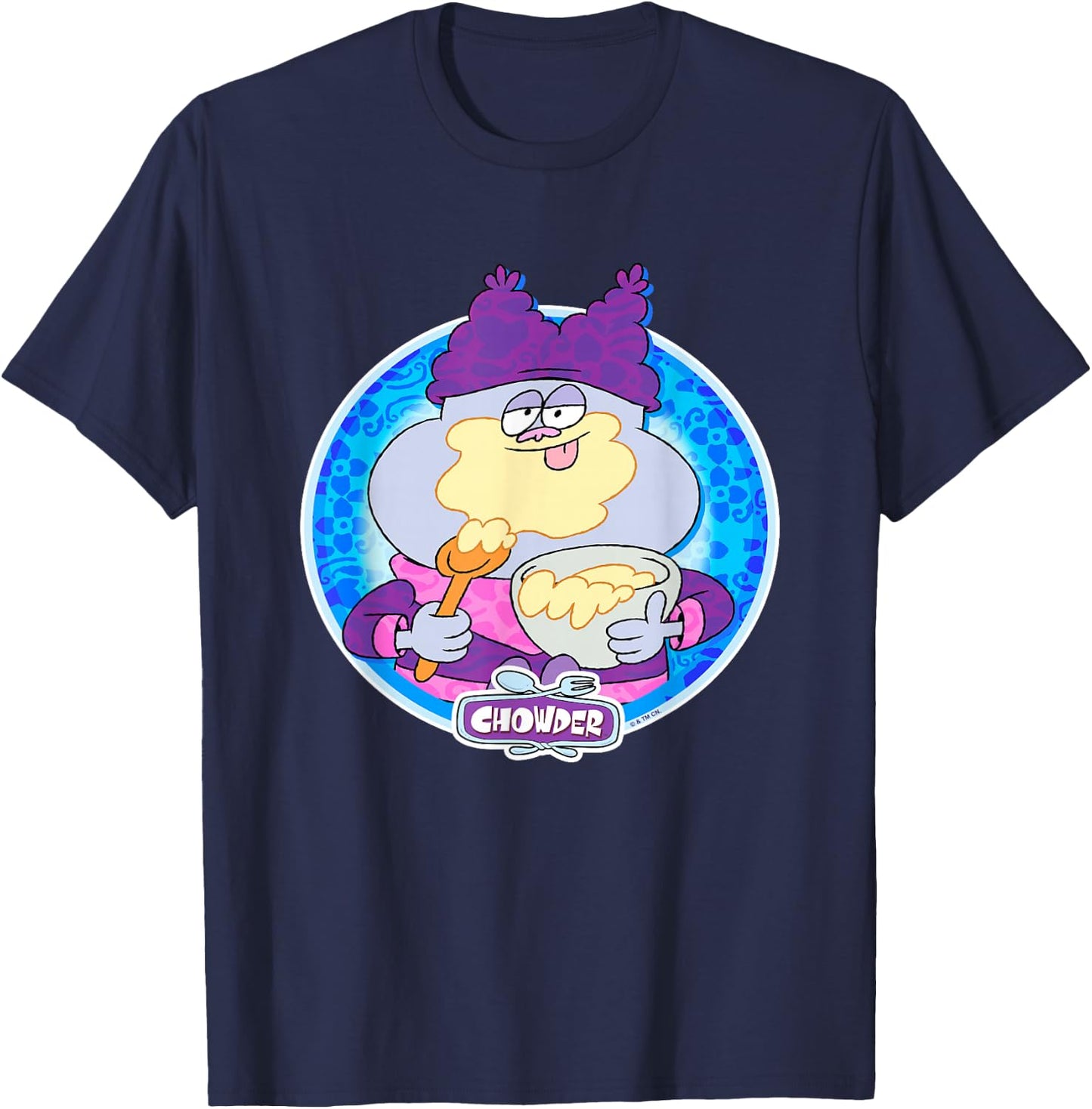 Chowder Licking The Spoon With Bowl Mix Vintage Portrait T-Shirt - T-Shirt | Navy