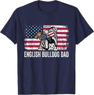 Distressed USA Flag English Bulldog Dad Fathers Day T-Shirt - T-Shirt | Navy