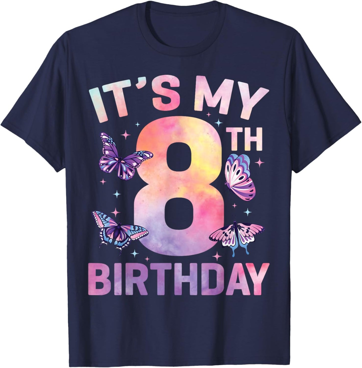 Kids It's My 8th Birthday Butterfly 8 Years Old T-Shirt - T-Shirt | Navy
