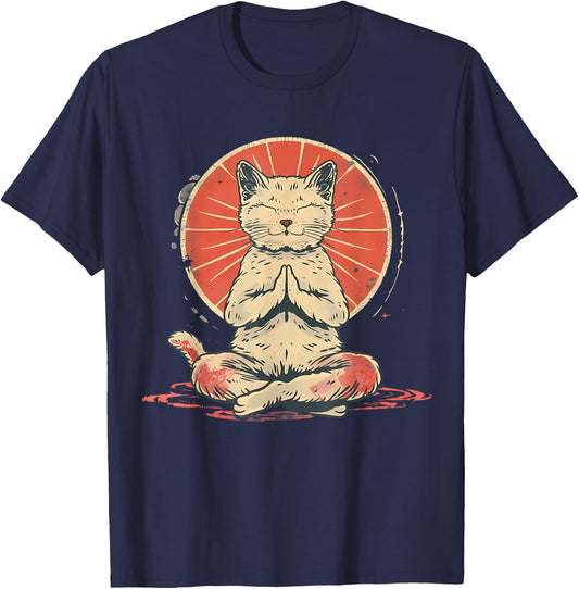 Cat Meditation Zen Buddha Spirituality Hindu Buddhist Women Kids T-Shirt - T-Shirt | Navy