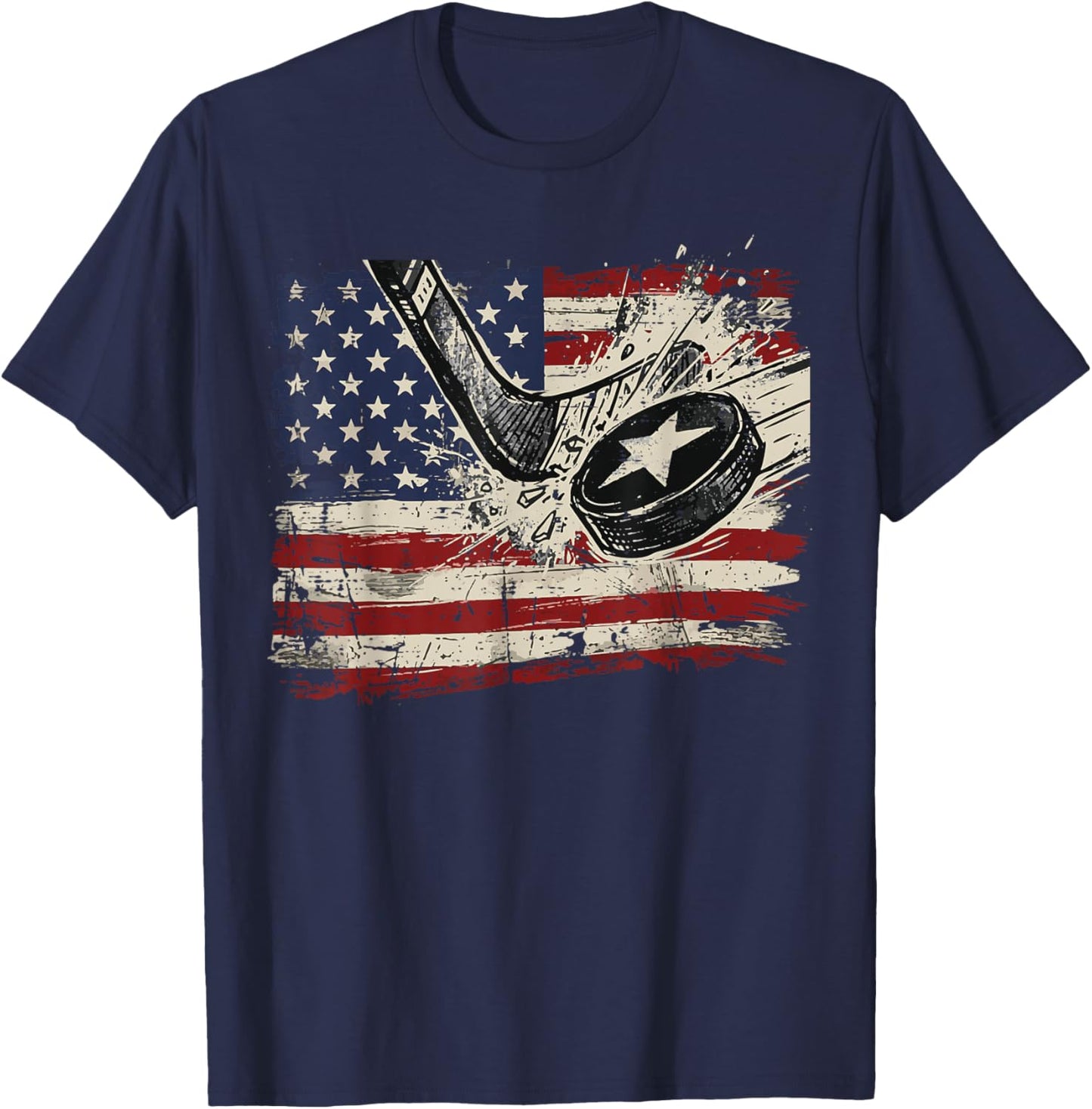 4th of July Ice Hockey Puck US Flag Patriotic Men Boys Kids T-Shirt - T-Shirt | Navy