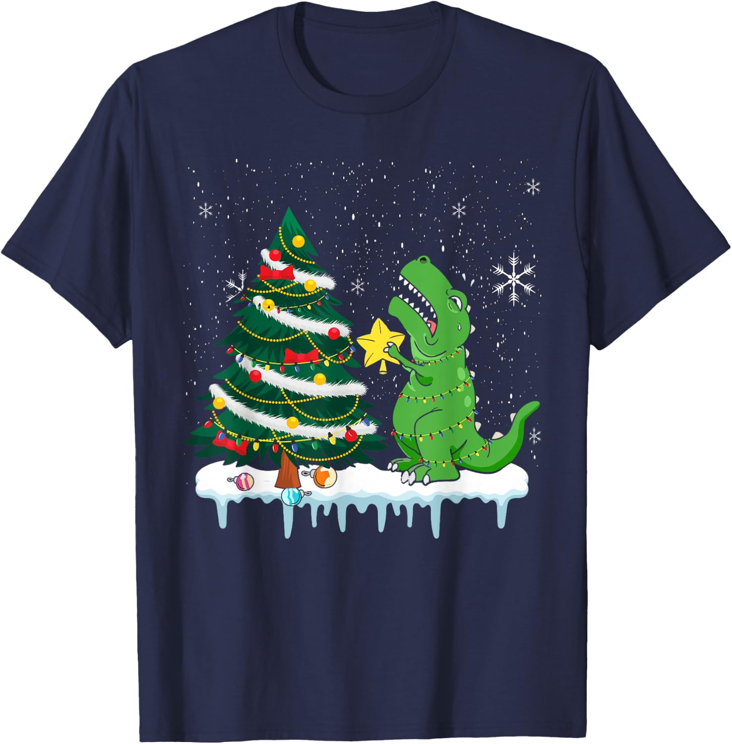 Struggle Is Real Dinosaur T Rex Christmas Tree Star Kids T-Shirt - T-Shirt | Navy