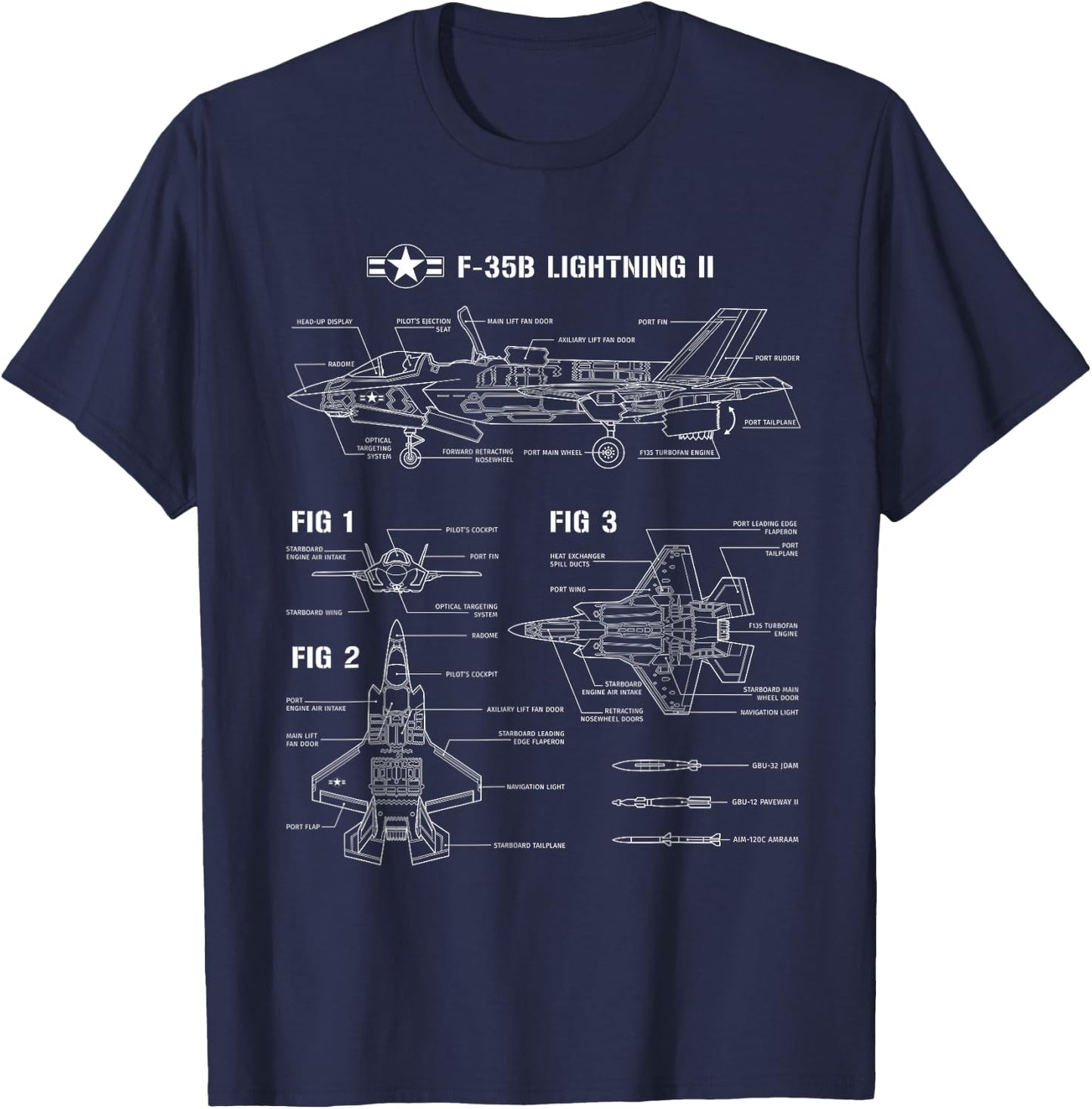 Blueprint for Camouflage Hunter F35 Lightning T-Shirt - T-Shirt | Navy