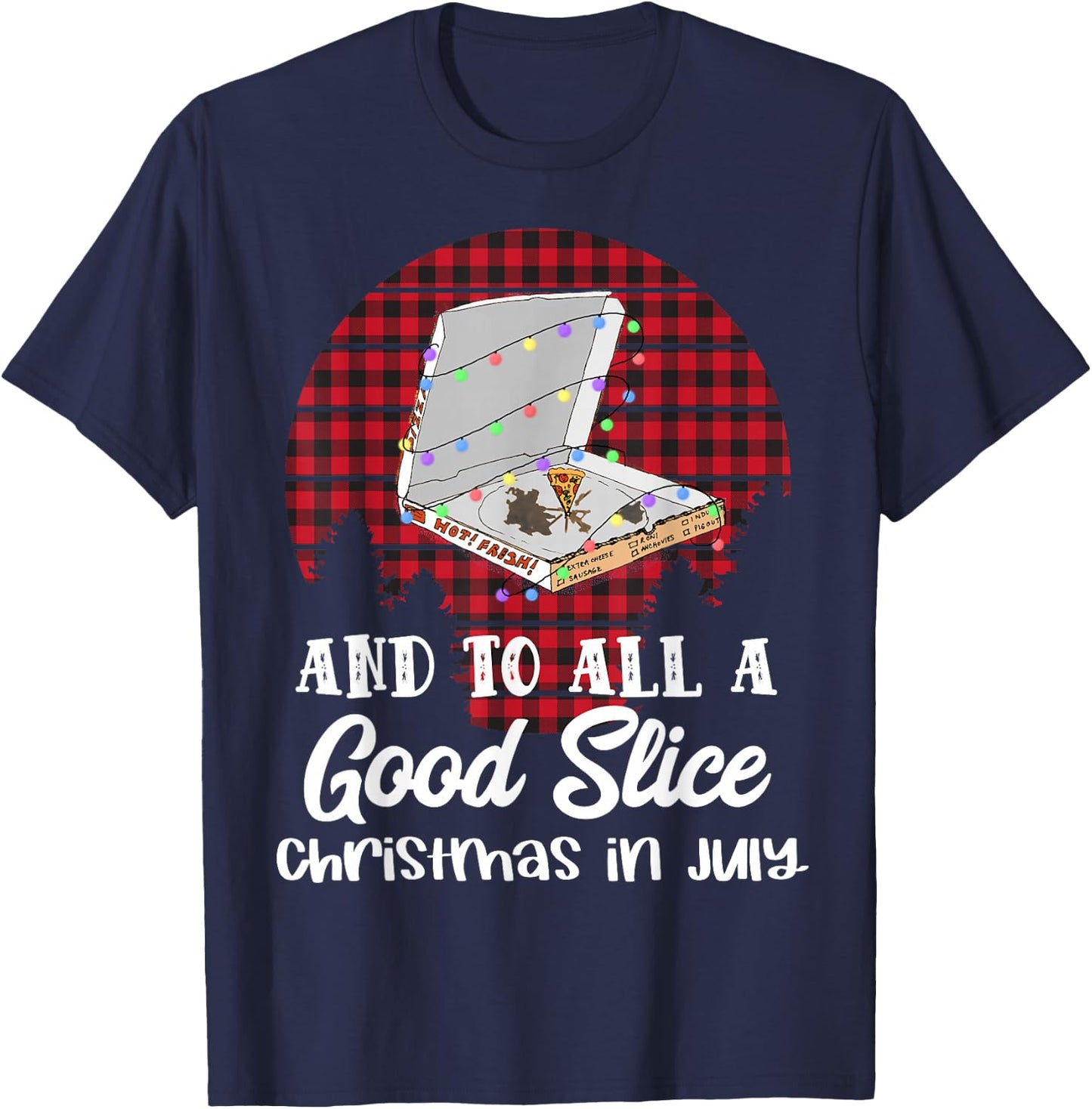 Funny Pizza Christmas in July Summer Beach Vacation Men Women Kids T-Shirt - T-Shirt | Navy