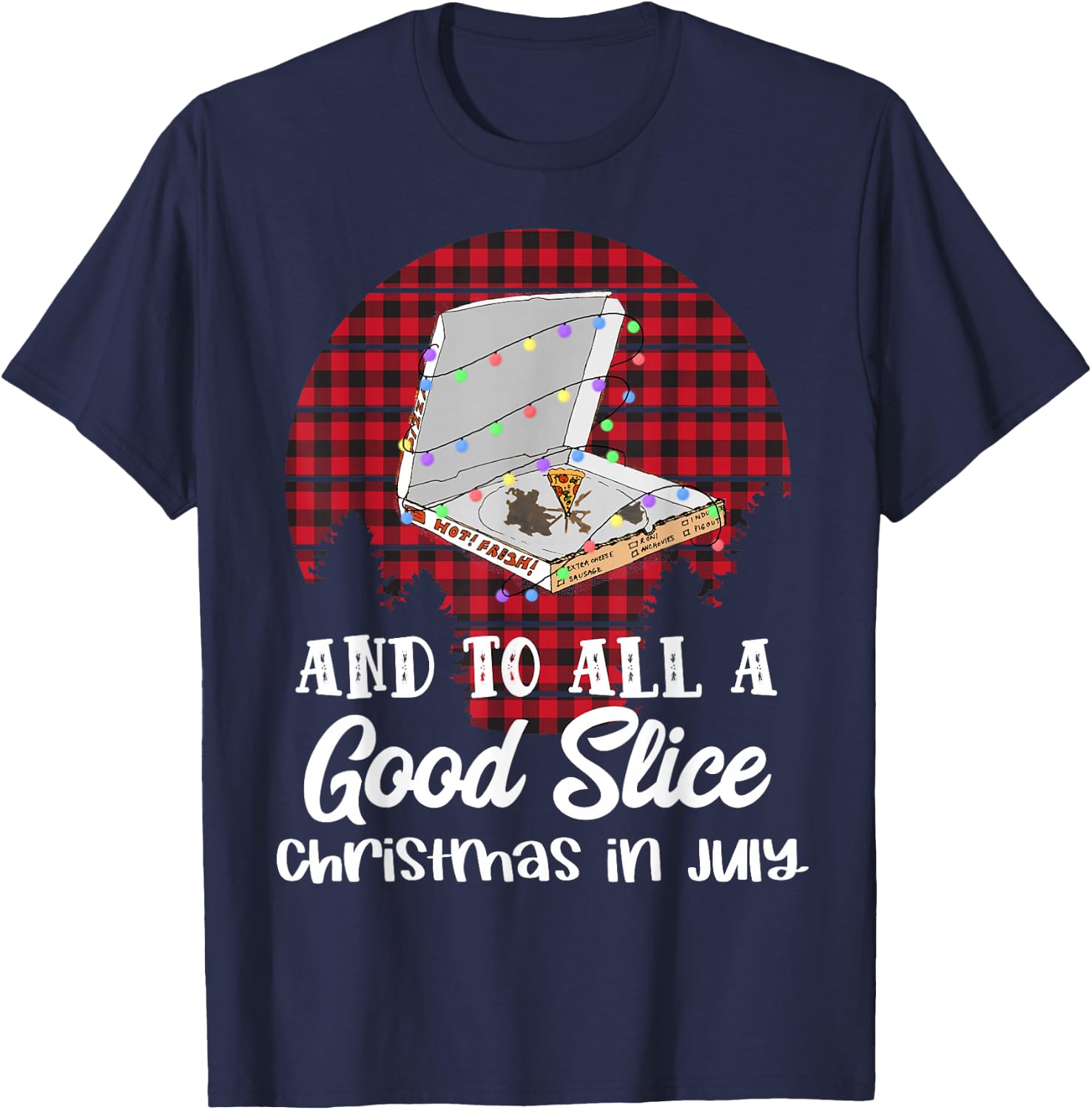 Funny Pizza Christmas in July Summer Beach Vacation Men Women Kids T-Shirt - T-Shirt | Navy