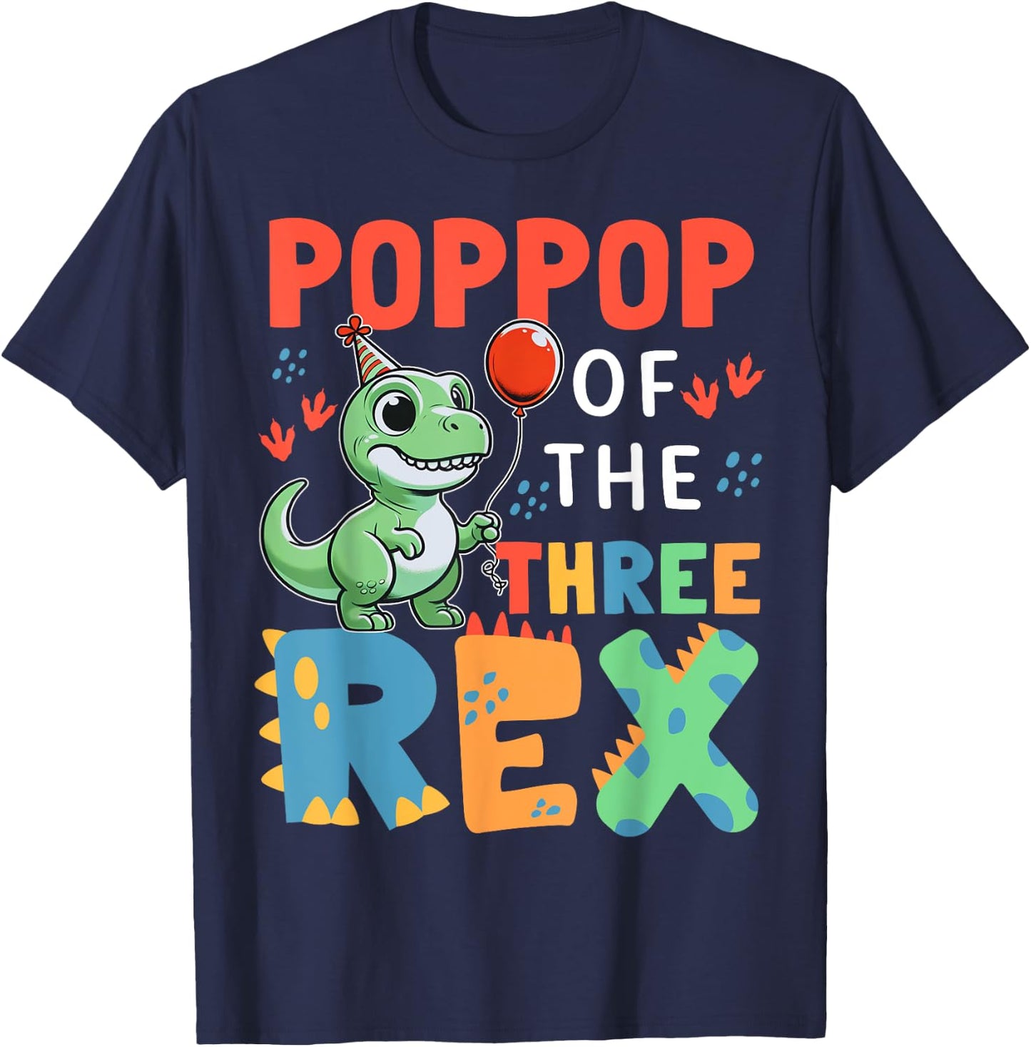 Poppop Of The Three Rex Birthday Dinosaur 3rd Bday Party T-Shirt - T-Shirt | Navy