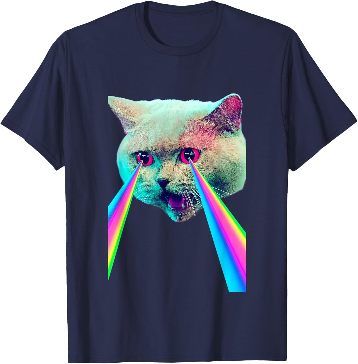 Laser Eyes Space Cat Funny Laser Cat Cute Space Cat Kitten T-Shirt - T-Shirt | Navy