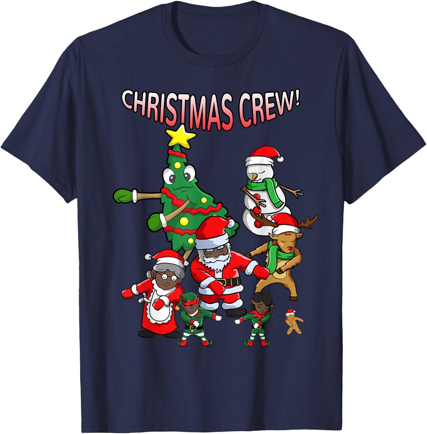 Santa Black African American Christmas Crew Flossing Floss T-Shirt - T-Shirt | Navy