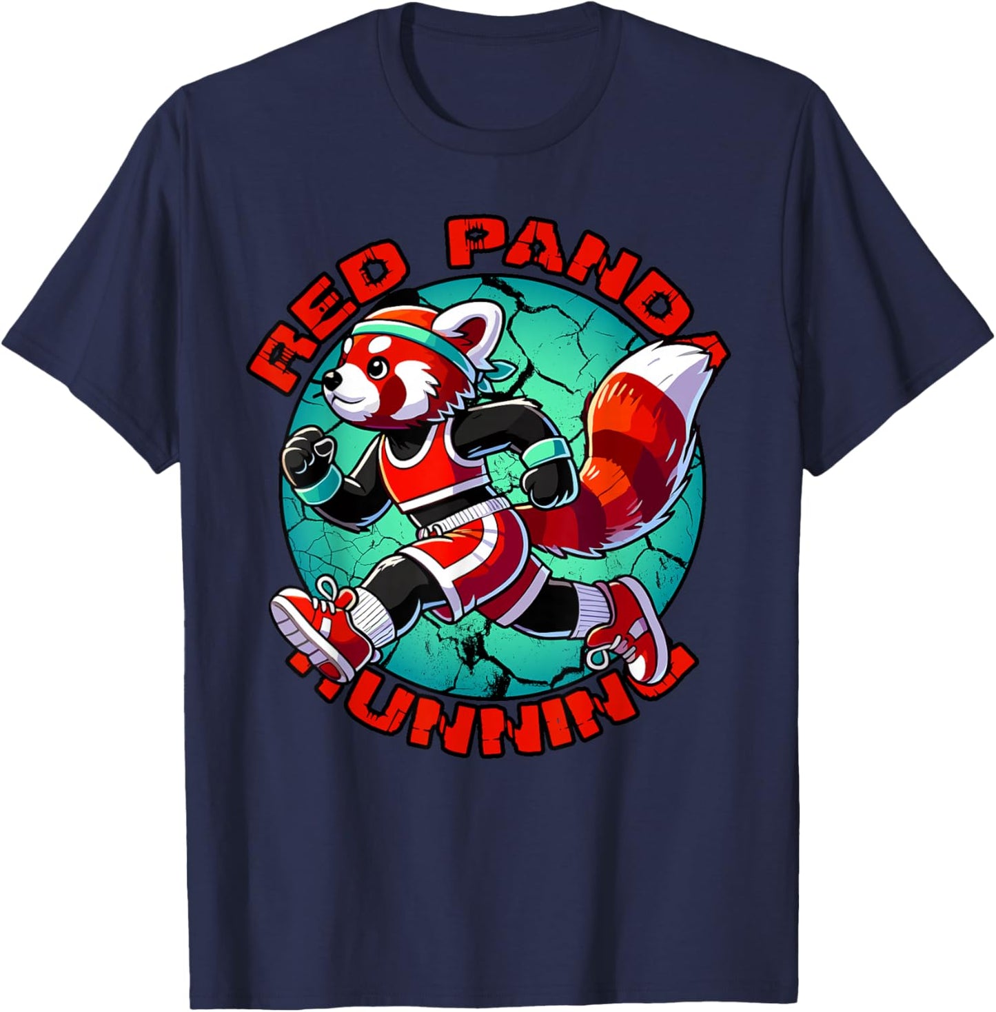Red Panda Running Funny Runner T-Shirt - T-Shirt | Navy
