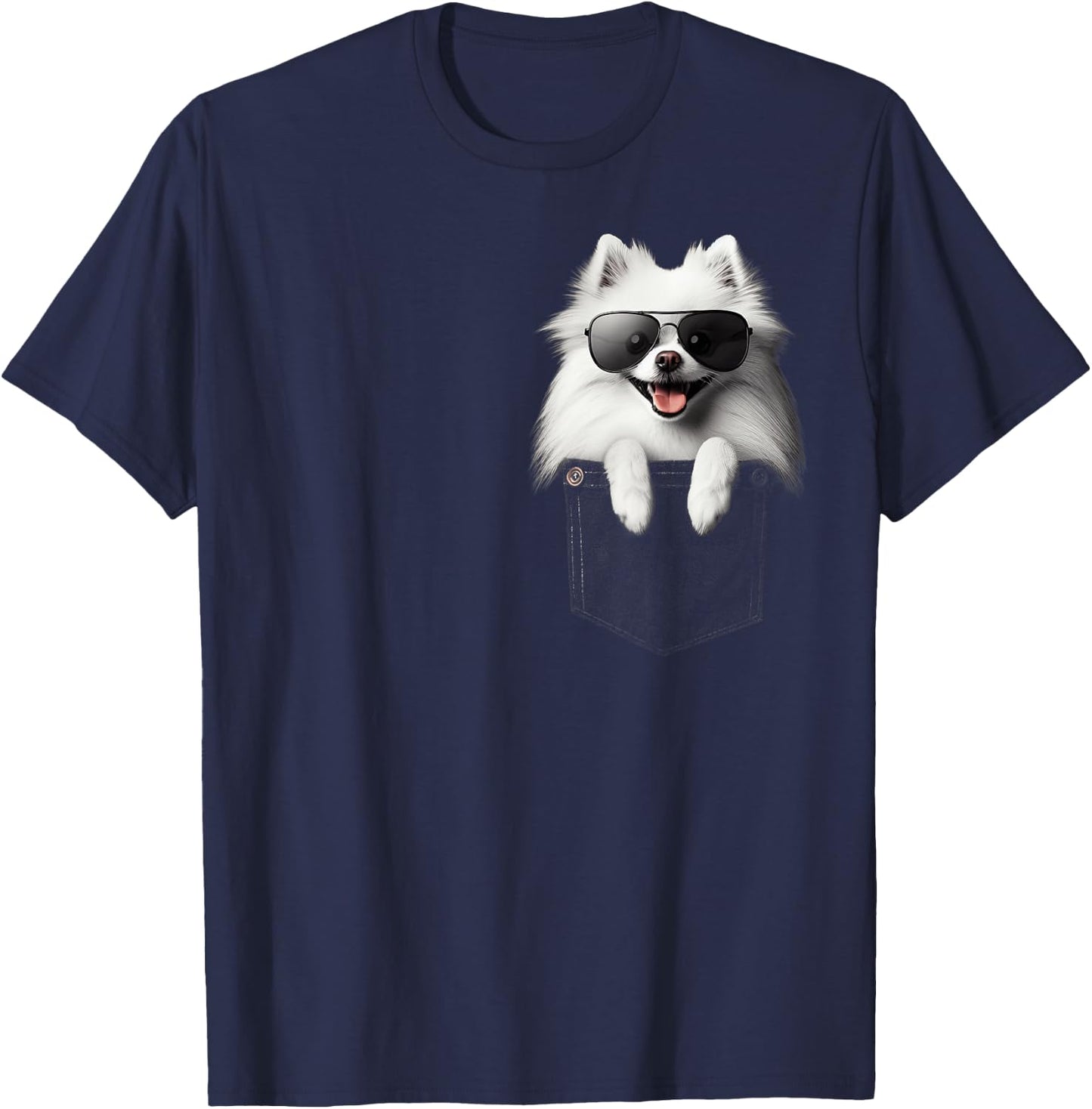Pocket American Eskimo Dog Cute Dog Lover Owner Gift T-Shirt - T-Shirt | Navy