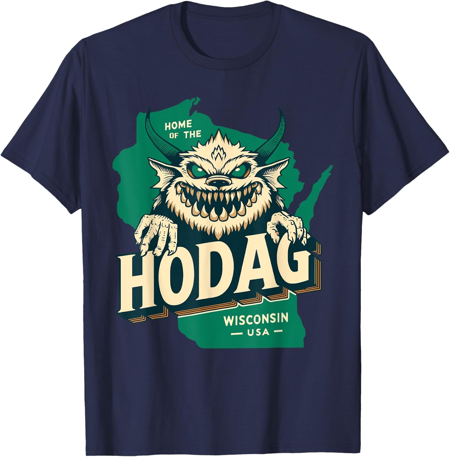 Home State Hodag Wisconsin USA Cryptid Paranormal Design T-Shirt - T-Shirt | Navy