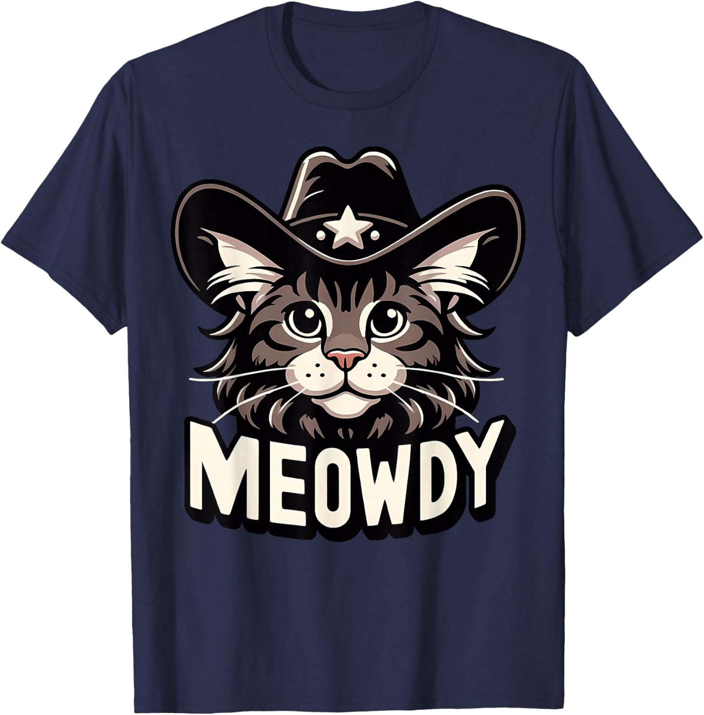 Meowdy Funny Cat Maine Coon Country Music Cowboy Kitten T-Shirt - T-Shirt | Navy