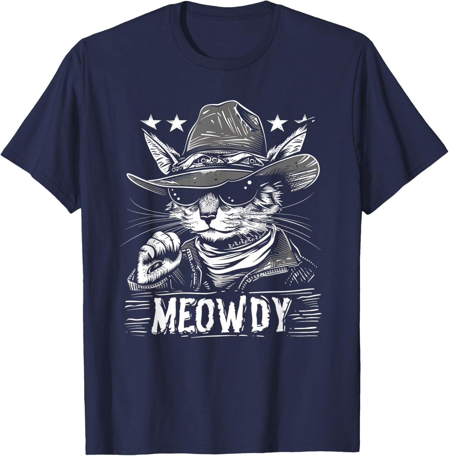 Meowdy Cat, Cowboy Kitten, Country Music T-Shirt - T-Shirt | Navy