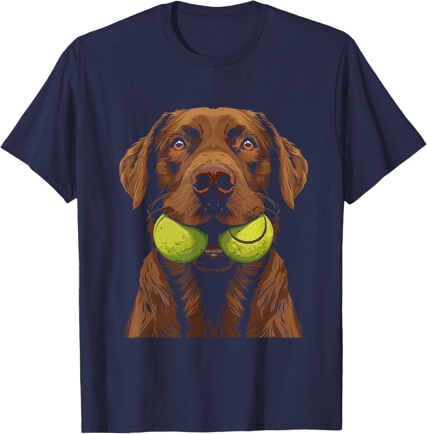 Funny Dog Biting Yellow Tennis Ball Dog T-Shirt - T-Shirt | Navy