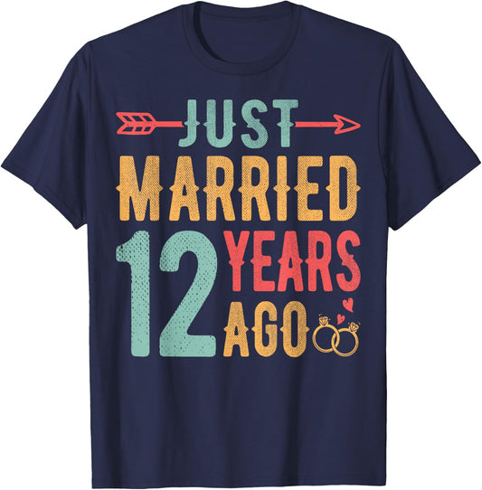 Just Married 12 Years Ago - 12th Wedding Anniversary Couple T-Shirt - T-Shirt | Navy