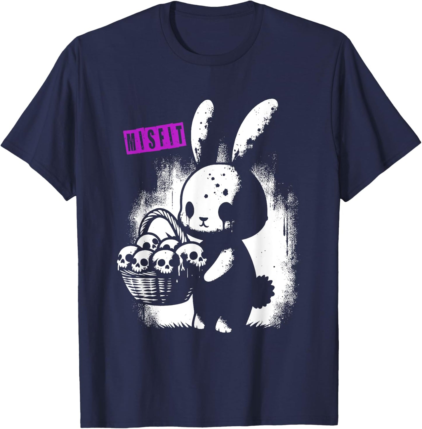 Zombie Bunny With Skull Basket - Cute Creepy Halloween Lover T-Shirt - T-Shirt | Navy