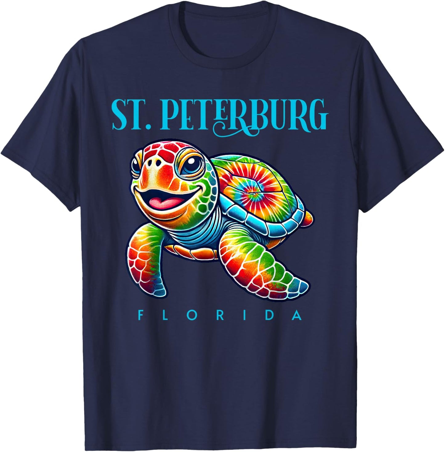 Saint Petersburg Florida Smiling Tie Dye Sea Turtle T-Shirt - T-Shirt | Navy