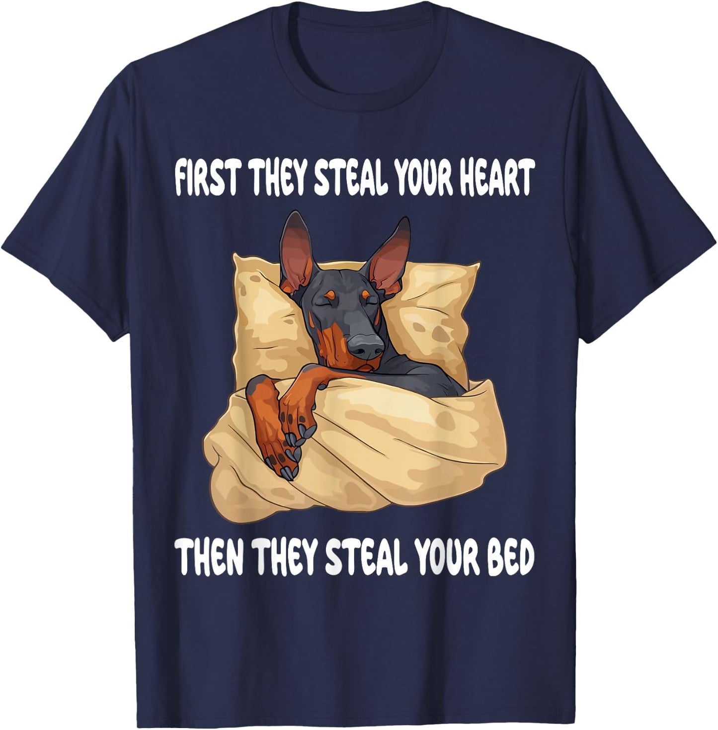 Doberman Pinscher Sleeping Pajamas Nightgown T-Shirt - T-Shirt | Navy