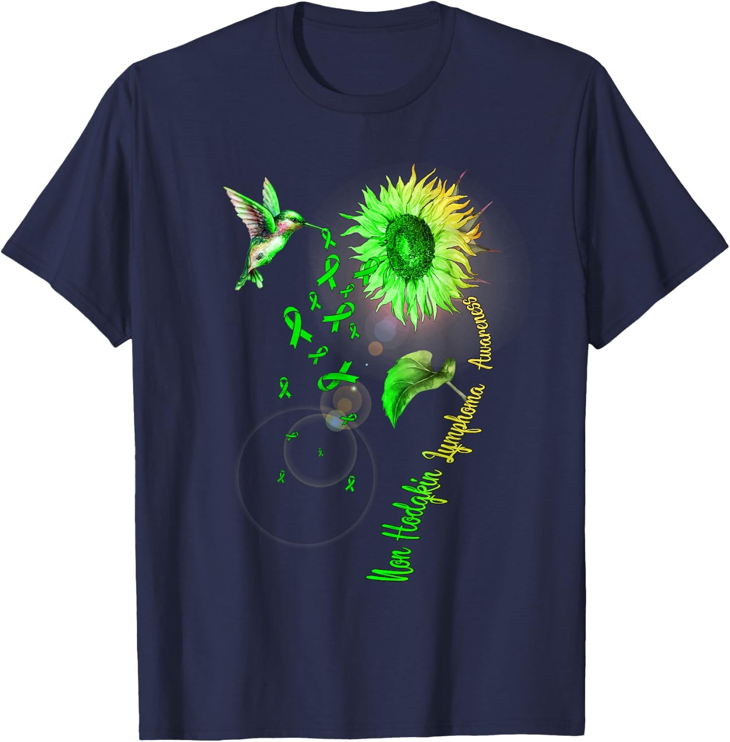 Non-Hodgkin Lymphoma Sunflower Hummingbird T-Shirt - T-Shirt | Navy