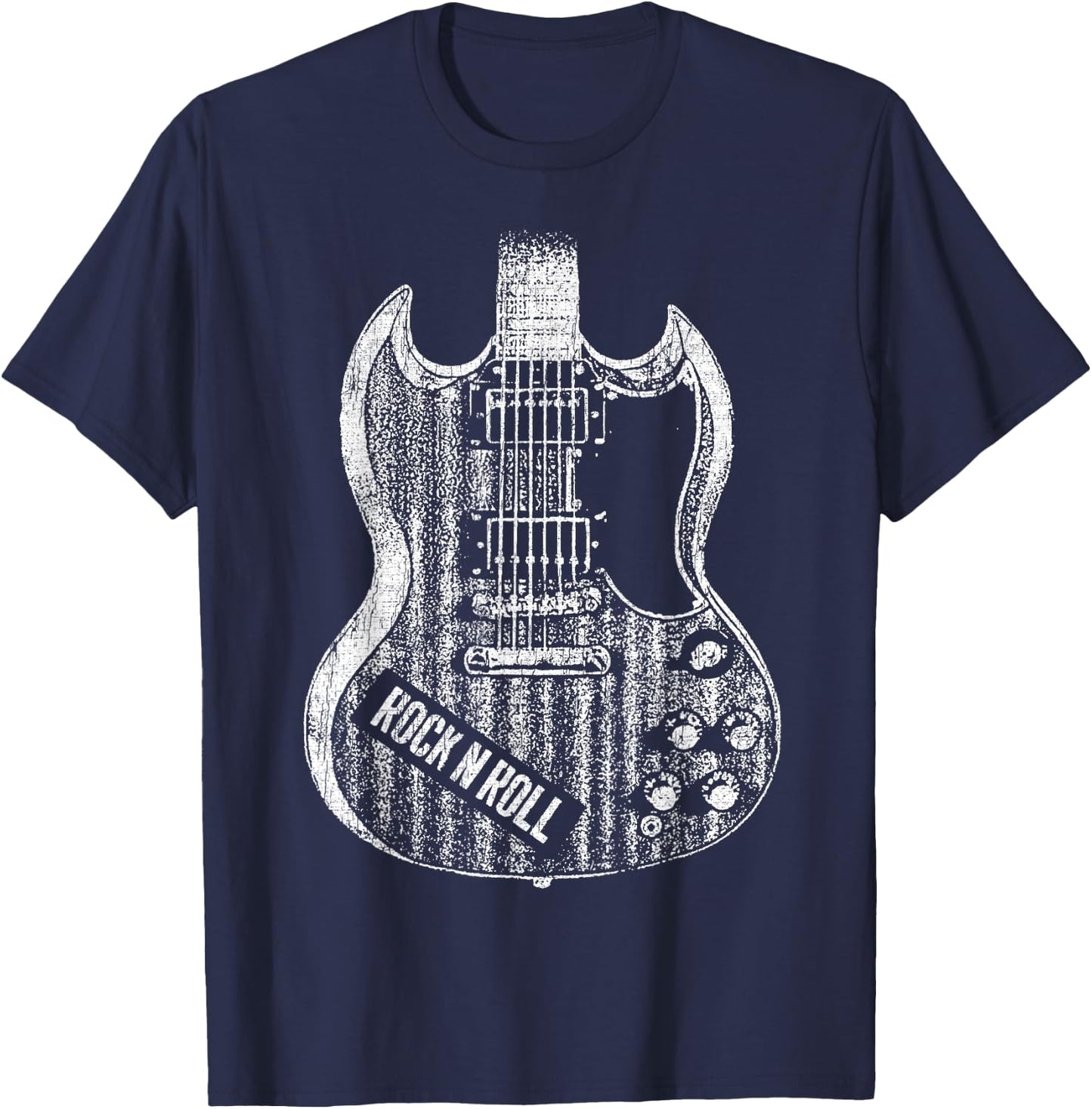 Rock and Roll Guitar Vintage ROCK Music T-Shirt - T-Shirt | Navy