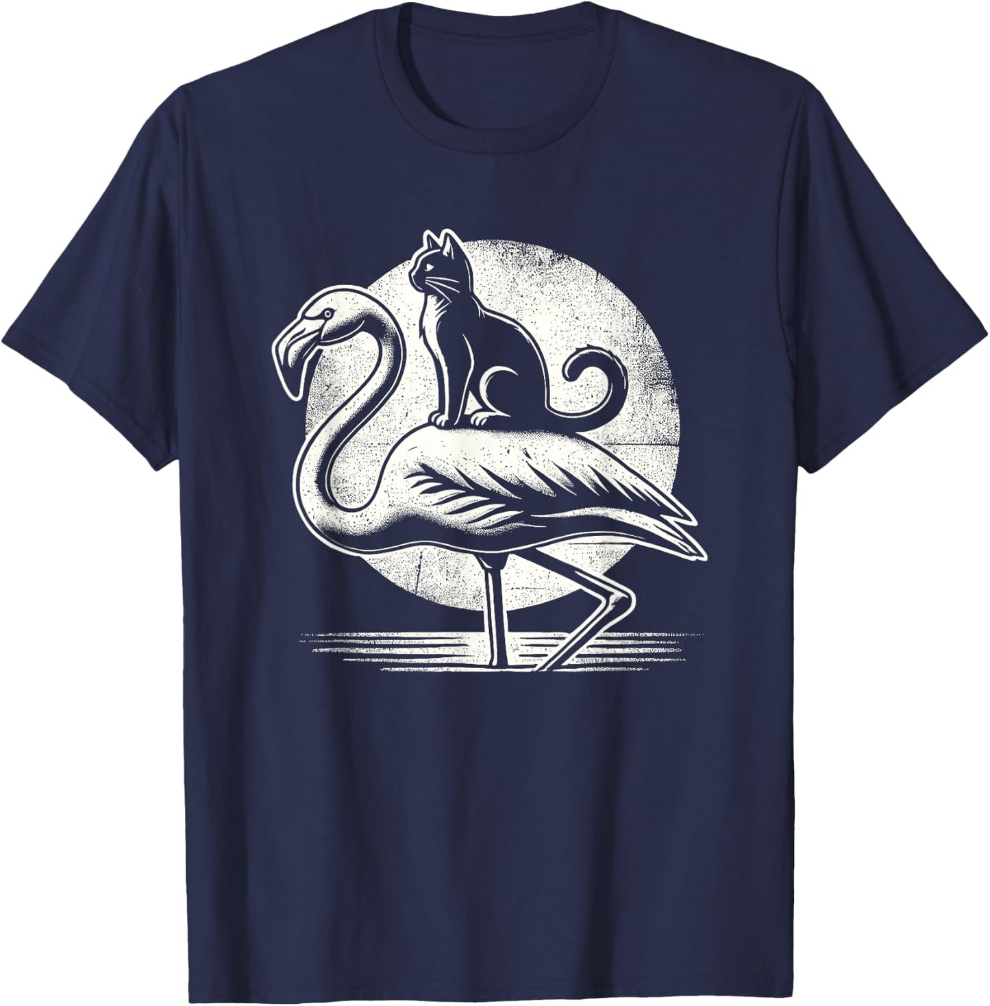 Cat Riding a Flamingo Funny T-Shirt - T-Shirt | Navy