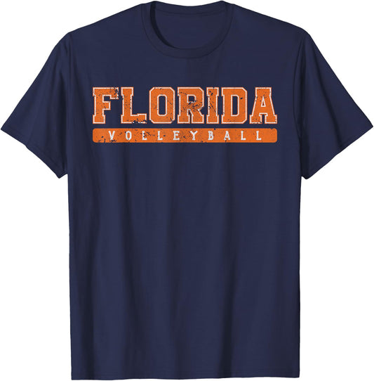Florida Volleyball Orange Vintage Text T-Shirt - T-Shirt | Navy