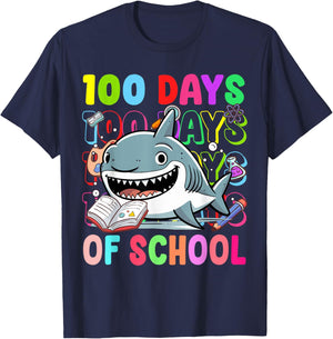 100 Days Of School Shark Lovers Boy Girl Kids T-Shirt - T-Shirt | Navy