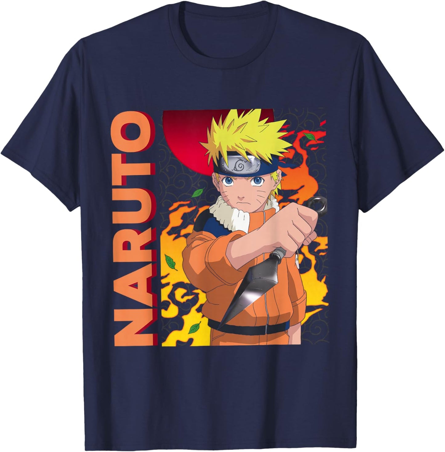 Naruto Main Character On Elemental Background T-Shirt - T-Shirt | Navy