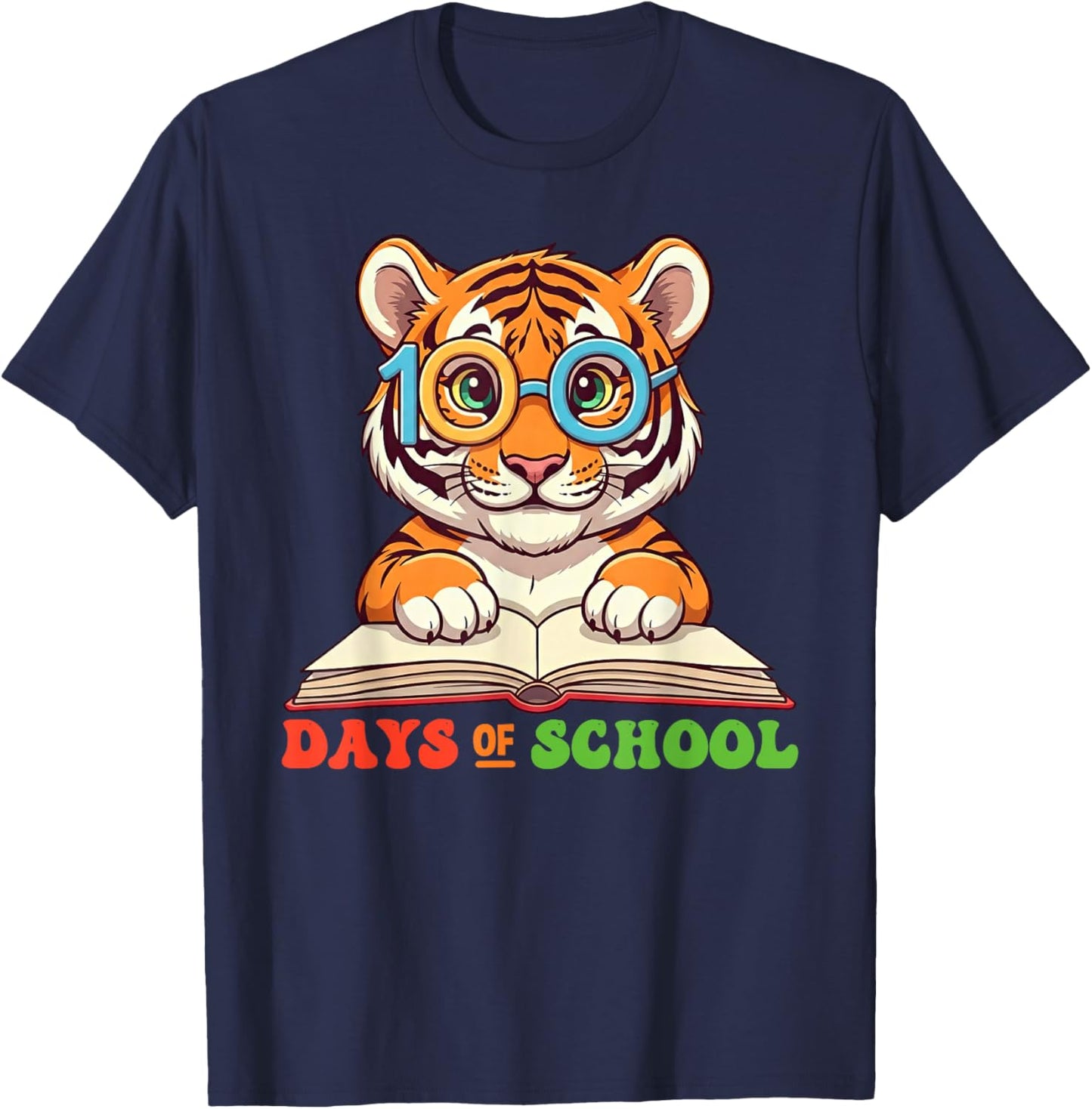 Funny Tiger 100th Day Of School Teacher Kids T-Shirt - T-Shirt | Navy