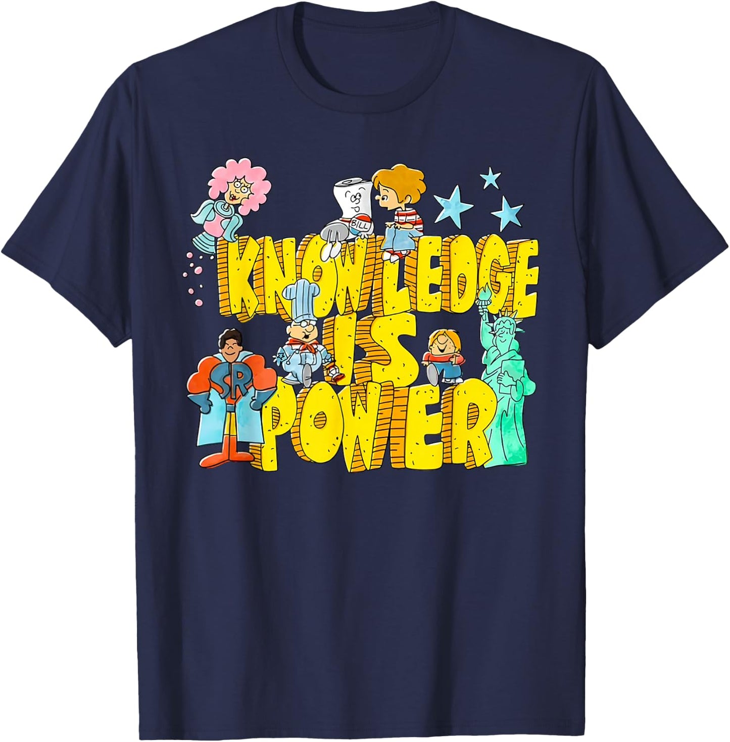 Knowledge Is Power Graphic Kids Humor Teacher Gift T-Shirt - T-Shirt | Navy