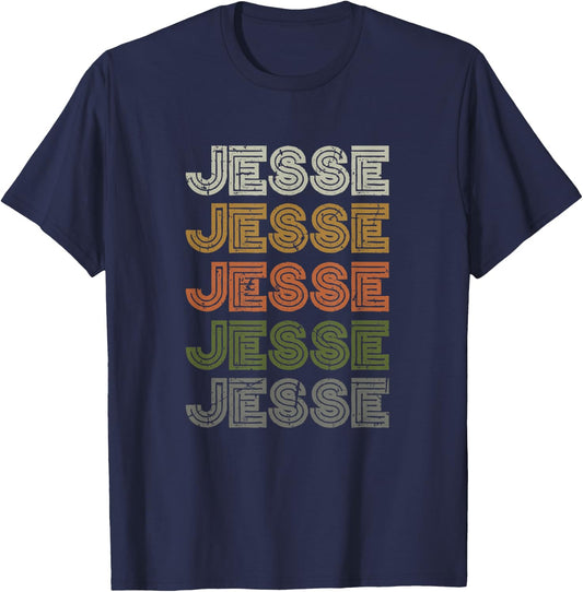 Jesse Repeating Text Vintage Grunge Retro Colors T-Shirt - T-Shirt | Navy