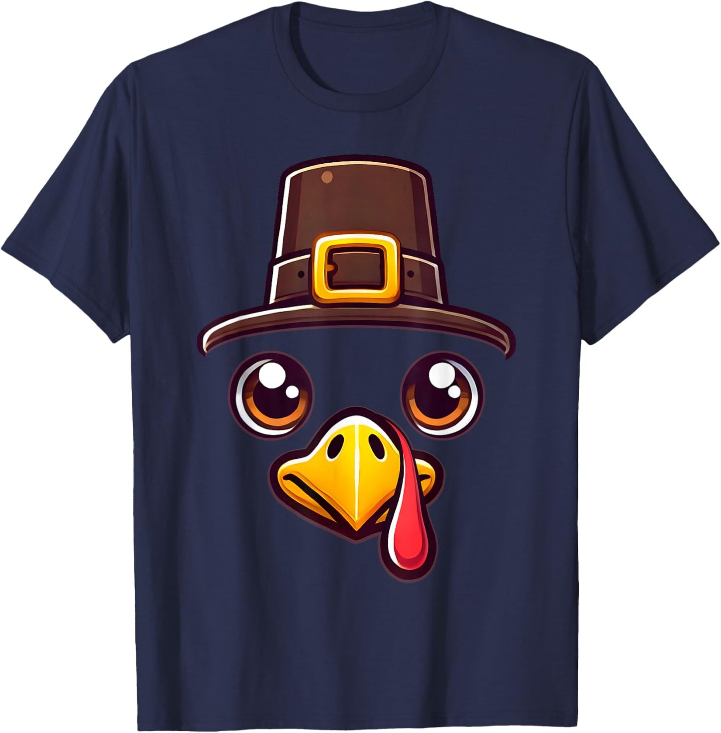 Turkey Face Pilgrim Thanksgiving T-Shirt - T-Shirt | Navy