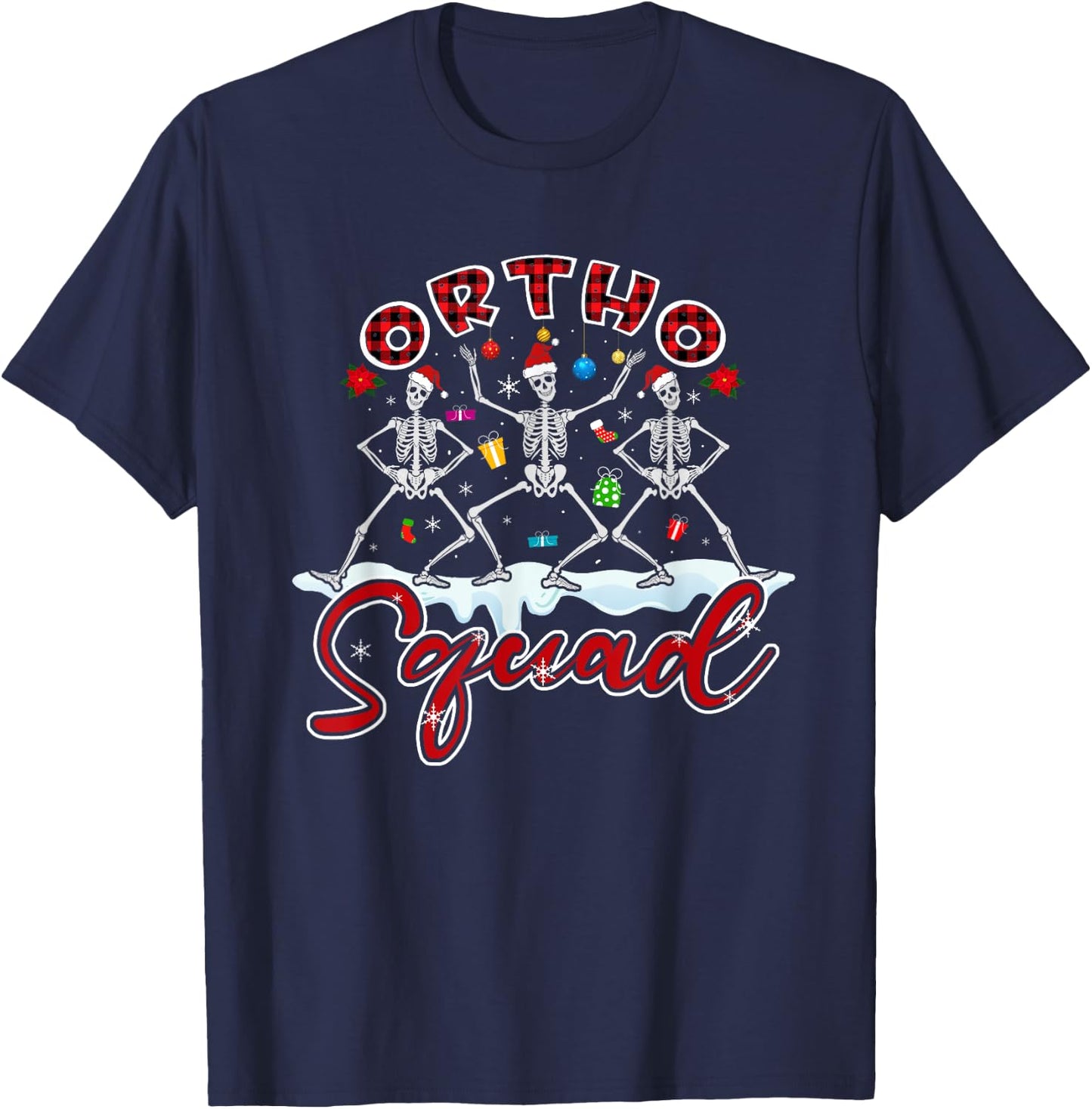 Ortho Squad Christmas Skeletons Orthopedics Nurse Rn Crew T-Shirt - T-Shirt | Navy