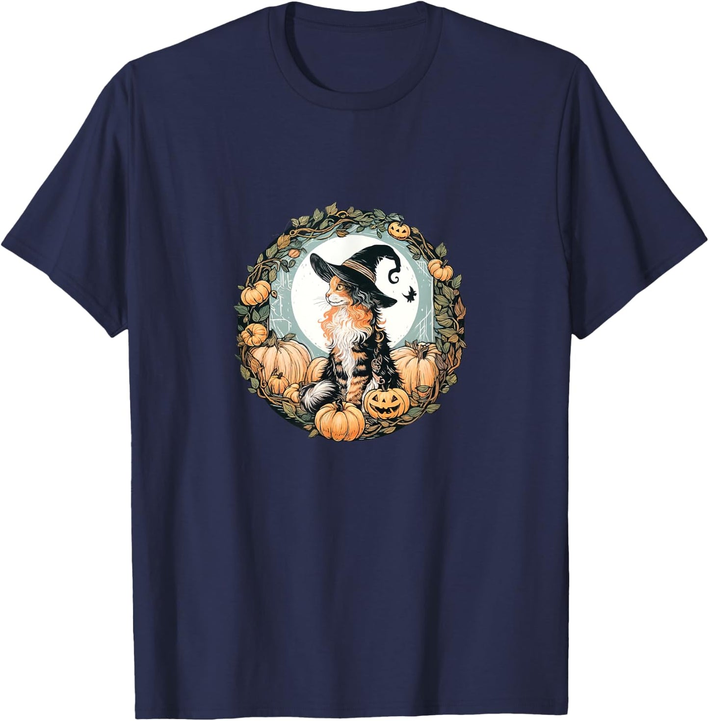 Halloween Dilute Calico Maine Coon Cat Illustration T-Shirt - T-Shirt | Navy