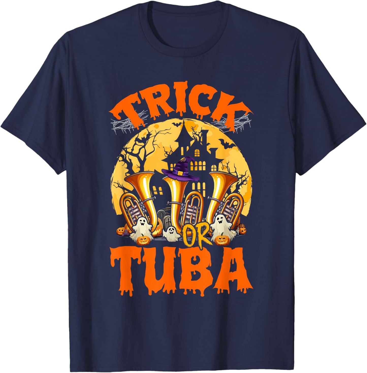 Trick Or Tuba Halloween Moon Costume Funny Instruments T-Shirt - T-Shirt | Navy